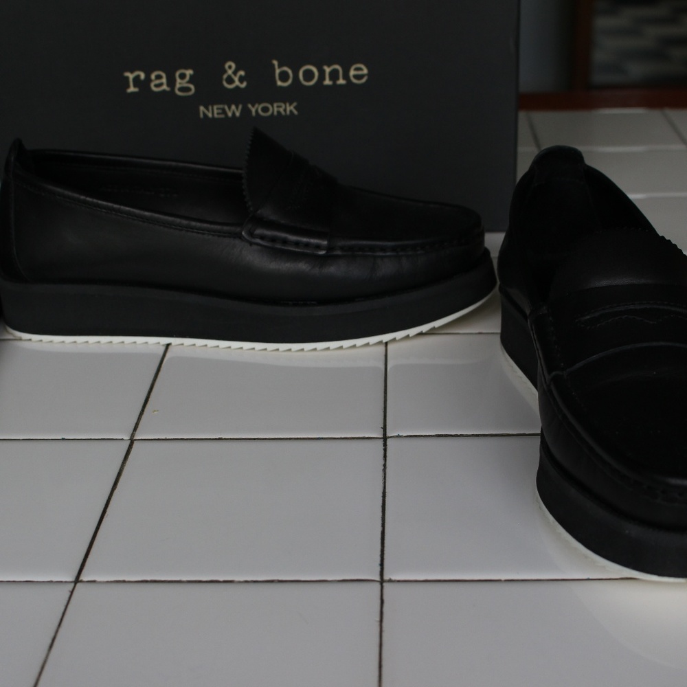 RAG & BONE TANJA BLACK PLATFORM PENNIE LOAFER 37.5
